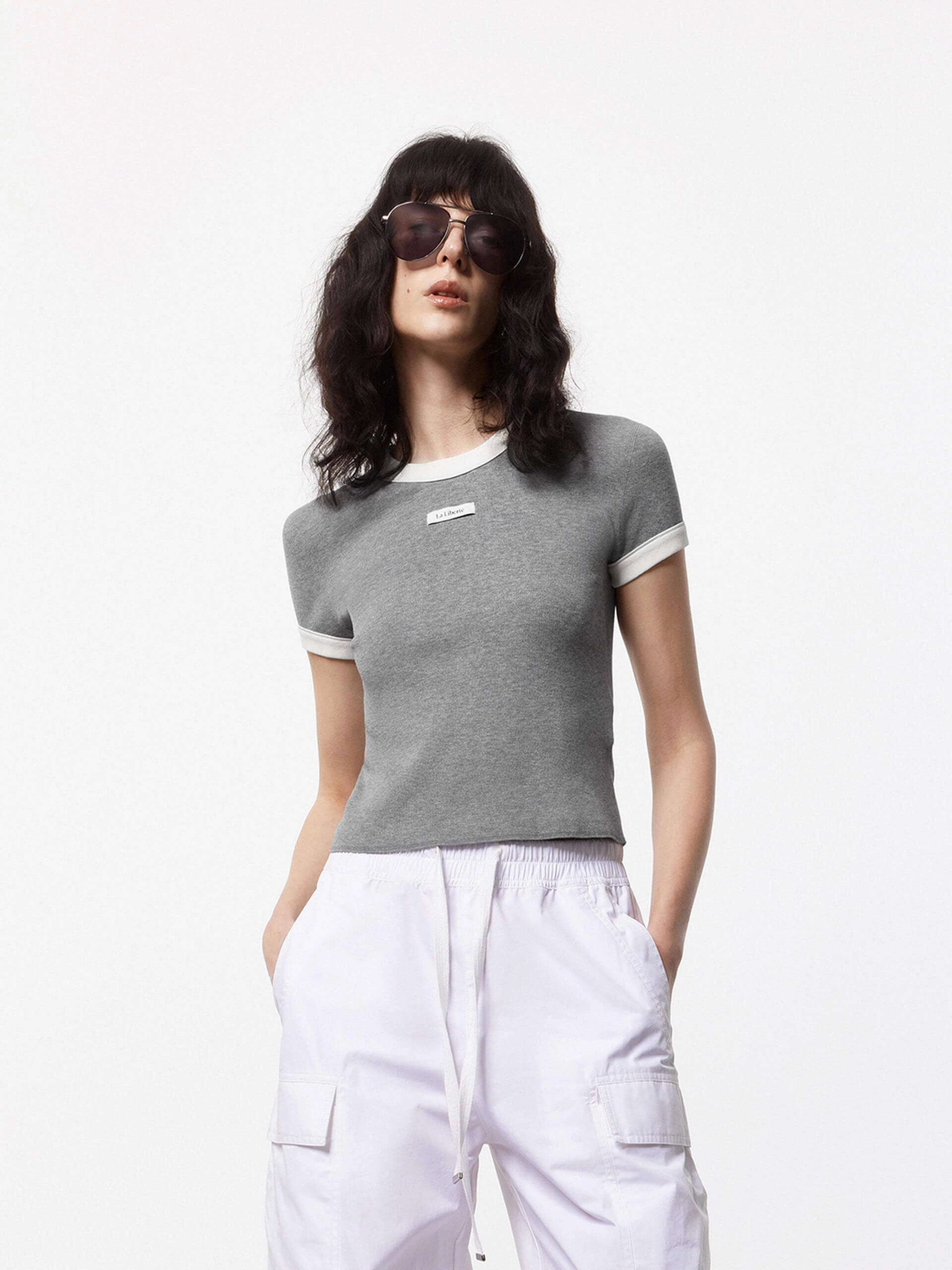 MoistureWickingMaterial BondedEdges Letter Print Fitted Top