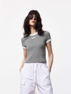 MoistureWickingMaterial BondedEdges Letter Print Fitted Top