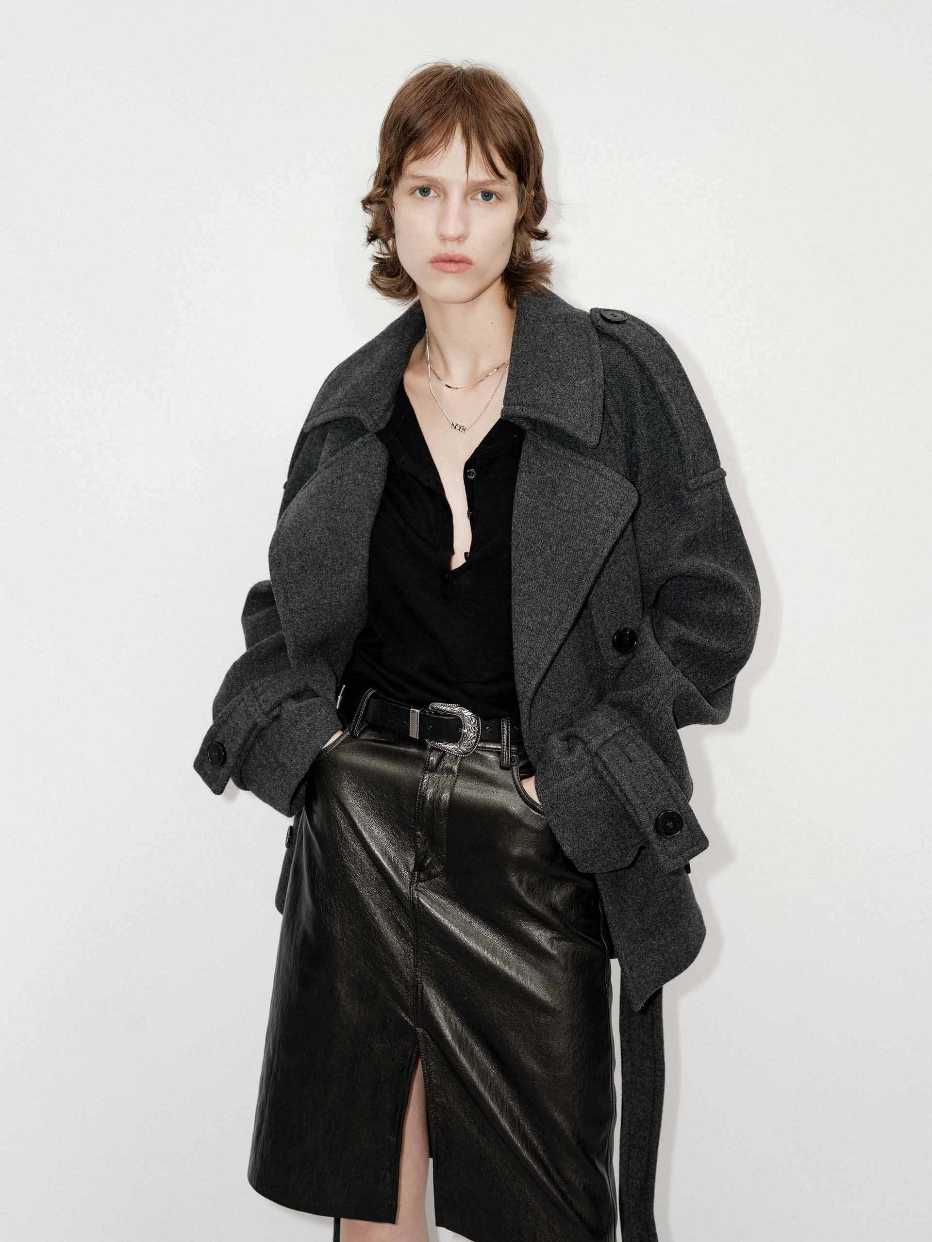 Merino Wool Belted Coat Outdoor Look