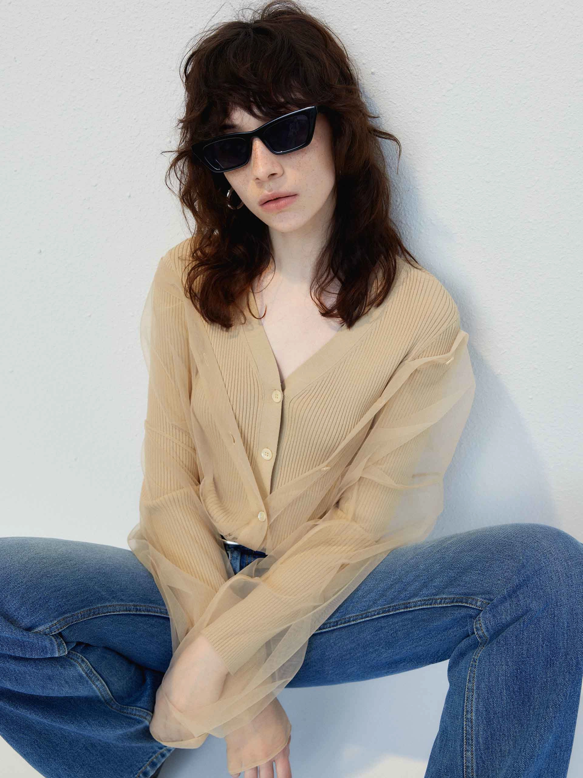 Layered Details Knit Top Double Needle Stitching