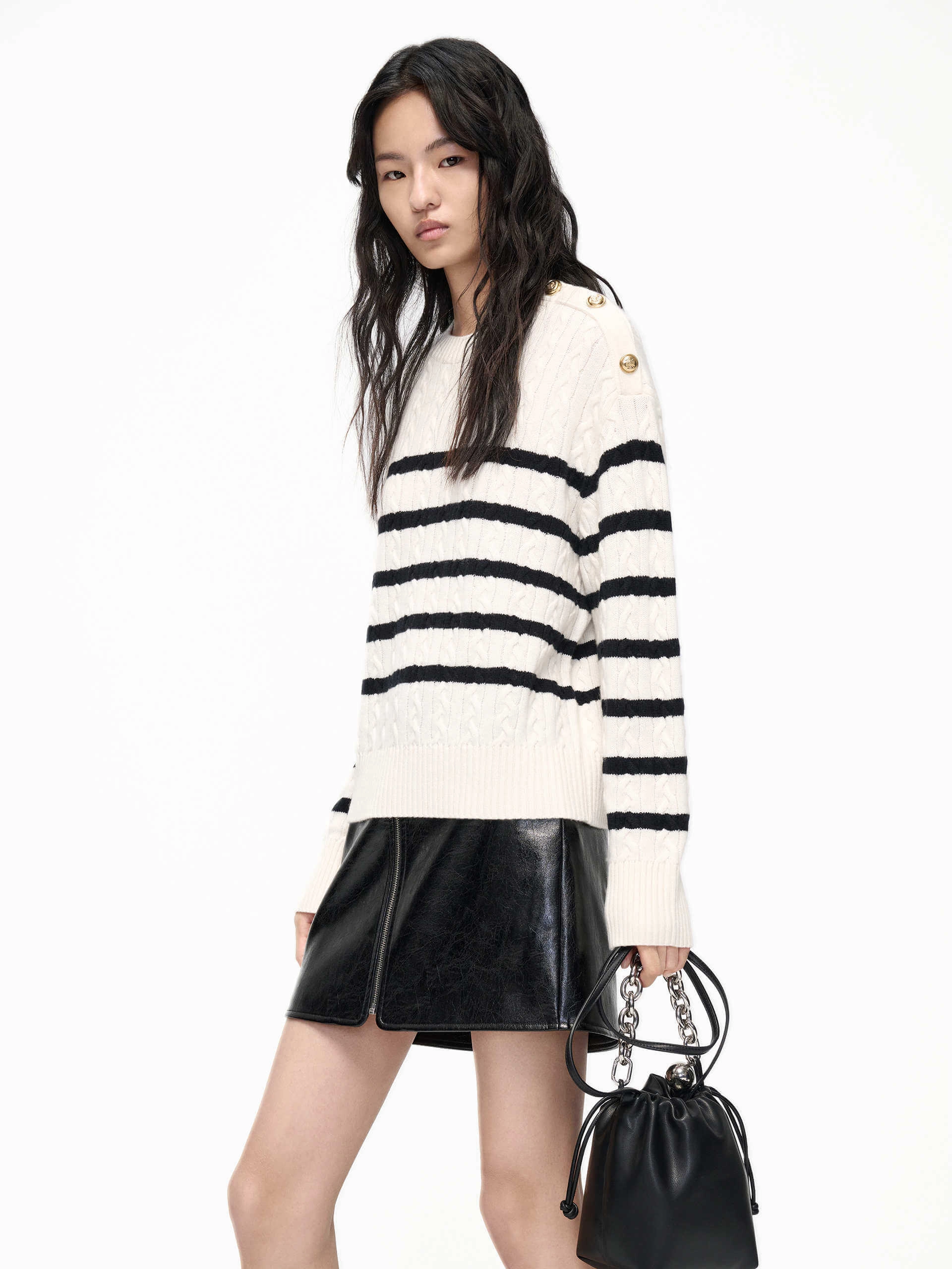 DoubleLayered Round Collar Knit Sweater