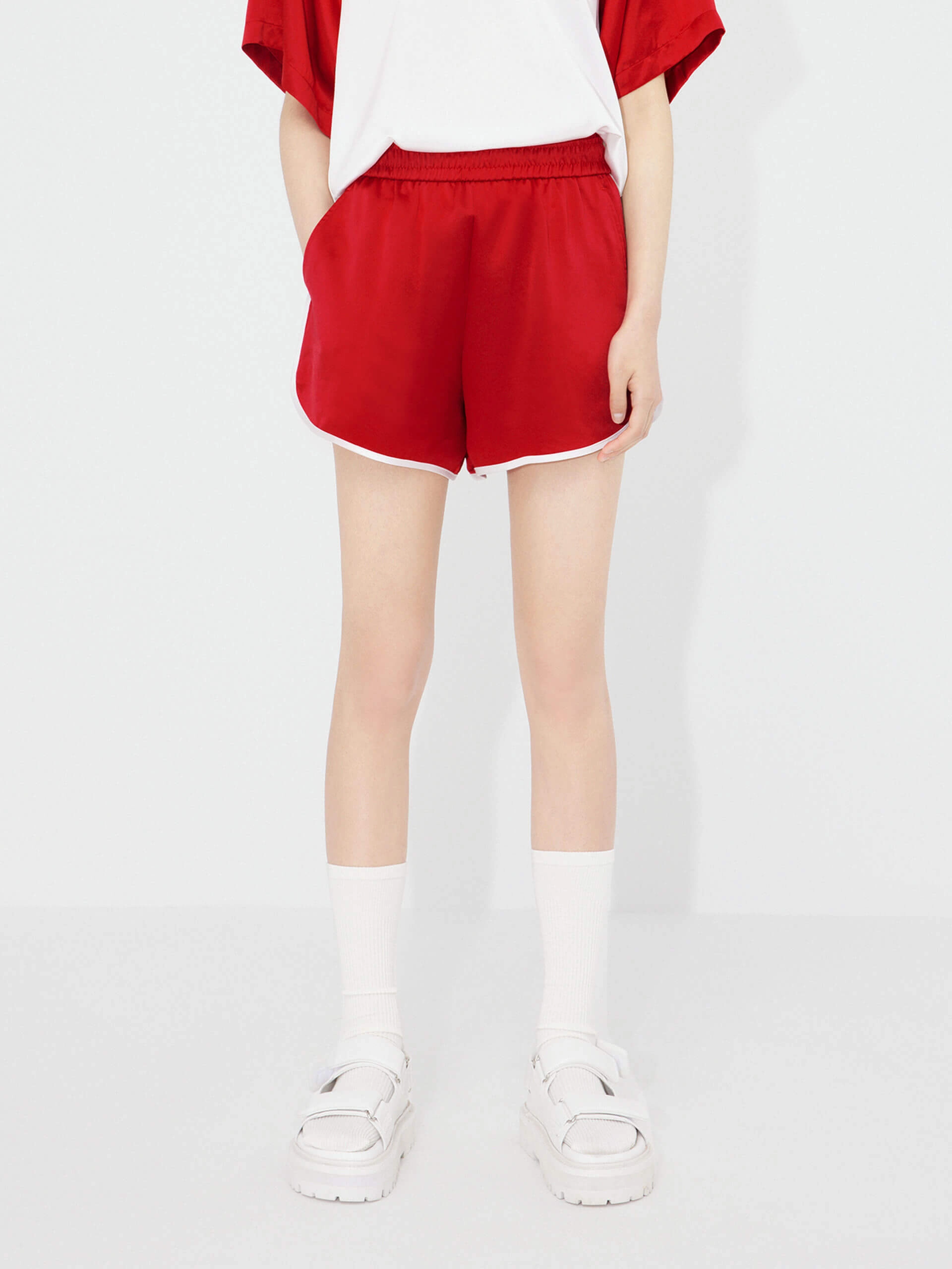 Acetate Blend Contrast Shorts LightweightConstruction