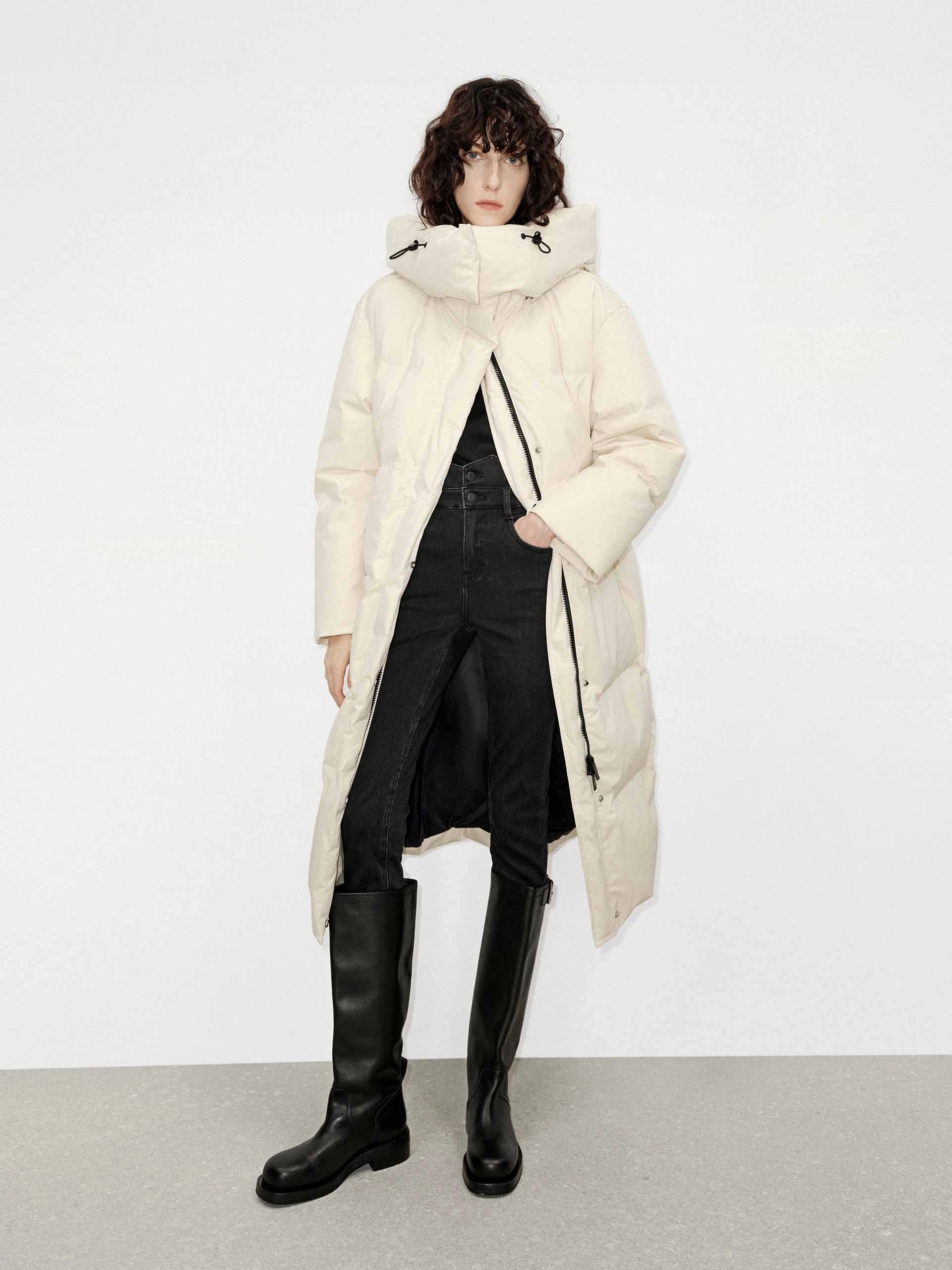 High Collar Classic Ribbed Cuffs Funnel Neck Long Down Jacket