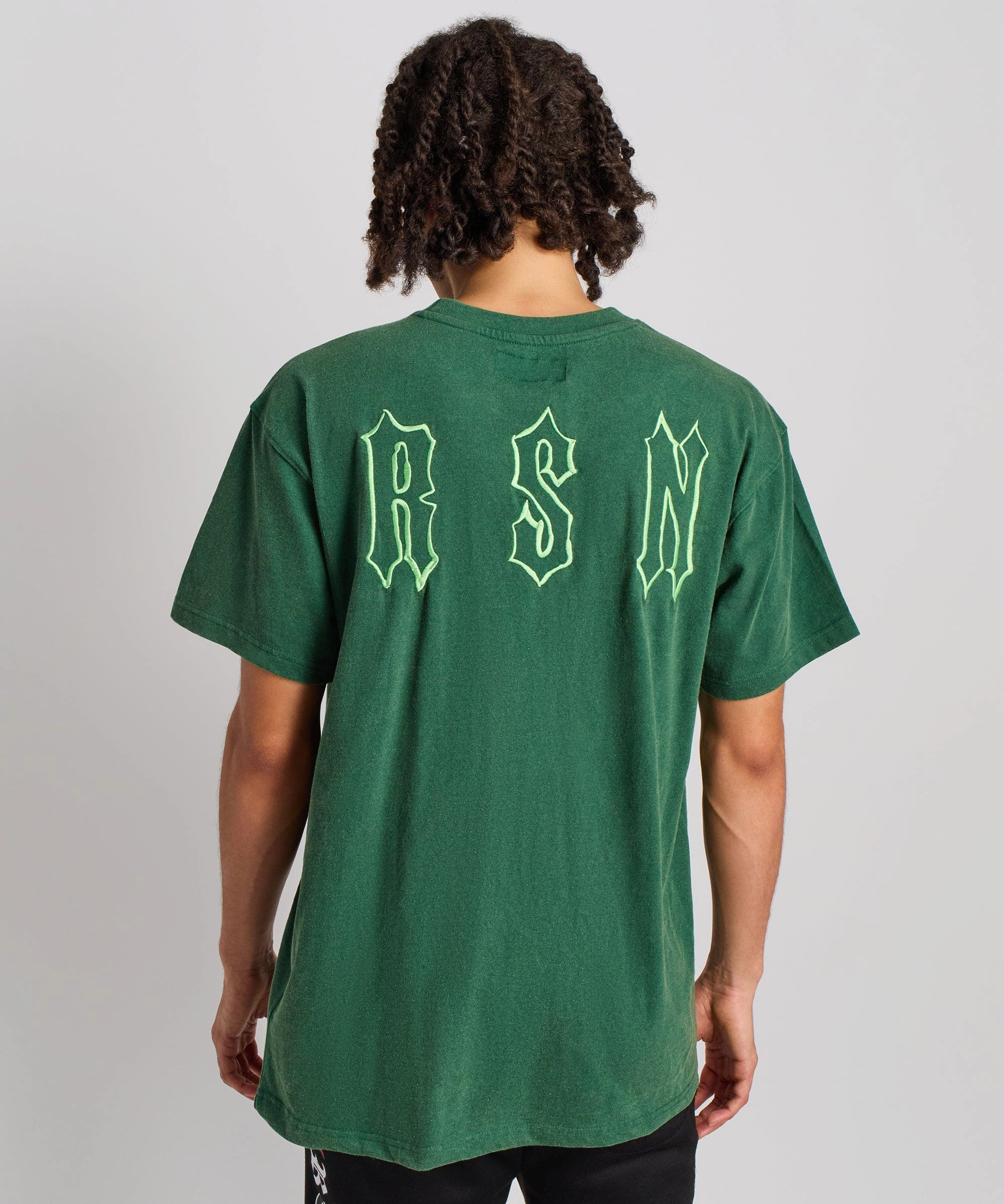 YarnDyedQuality Reflective Detailing Washed Box Short Sleeve Tee - Green