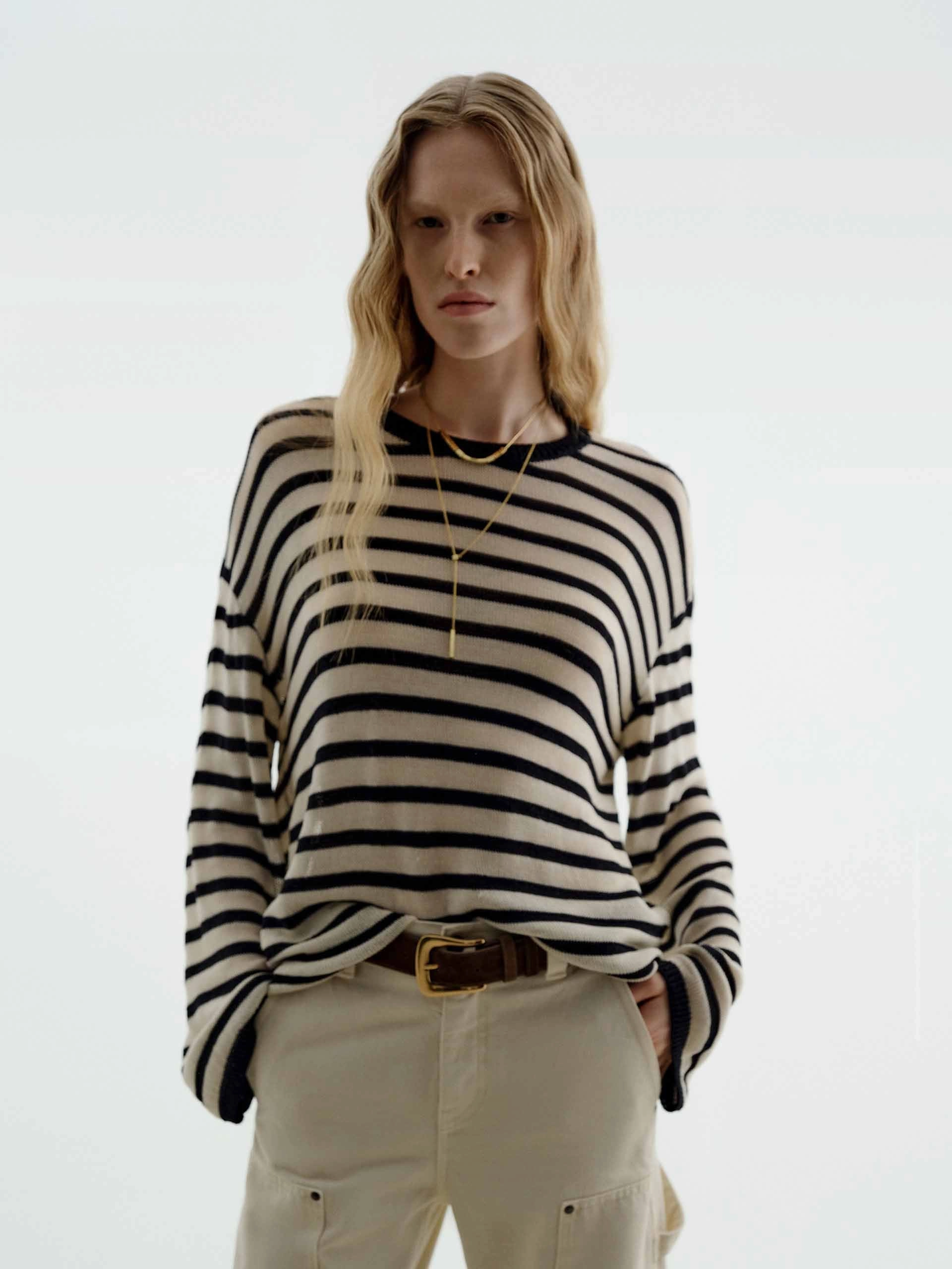 Retro Style TaglessCollars Wool Blend Striped Sweater