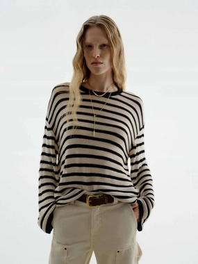 Ultraviolet Protection Fabric Wool Blend Striped Sweater