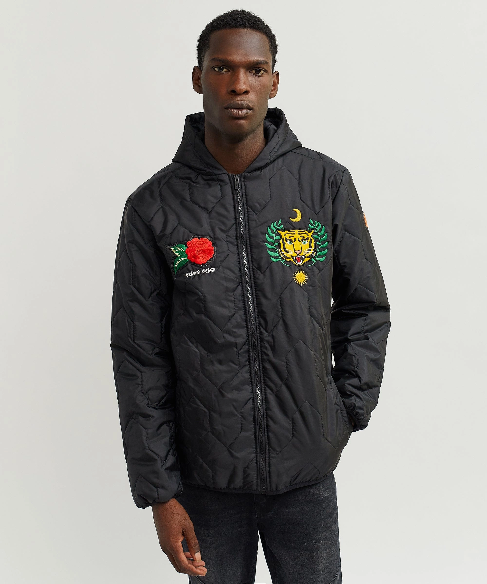 Quilted Hooded Jacket - Black Lightweight Construction Flexible Shoulder