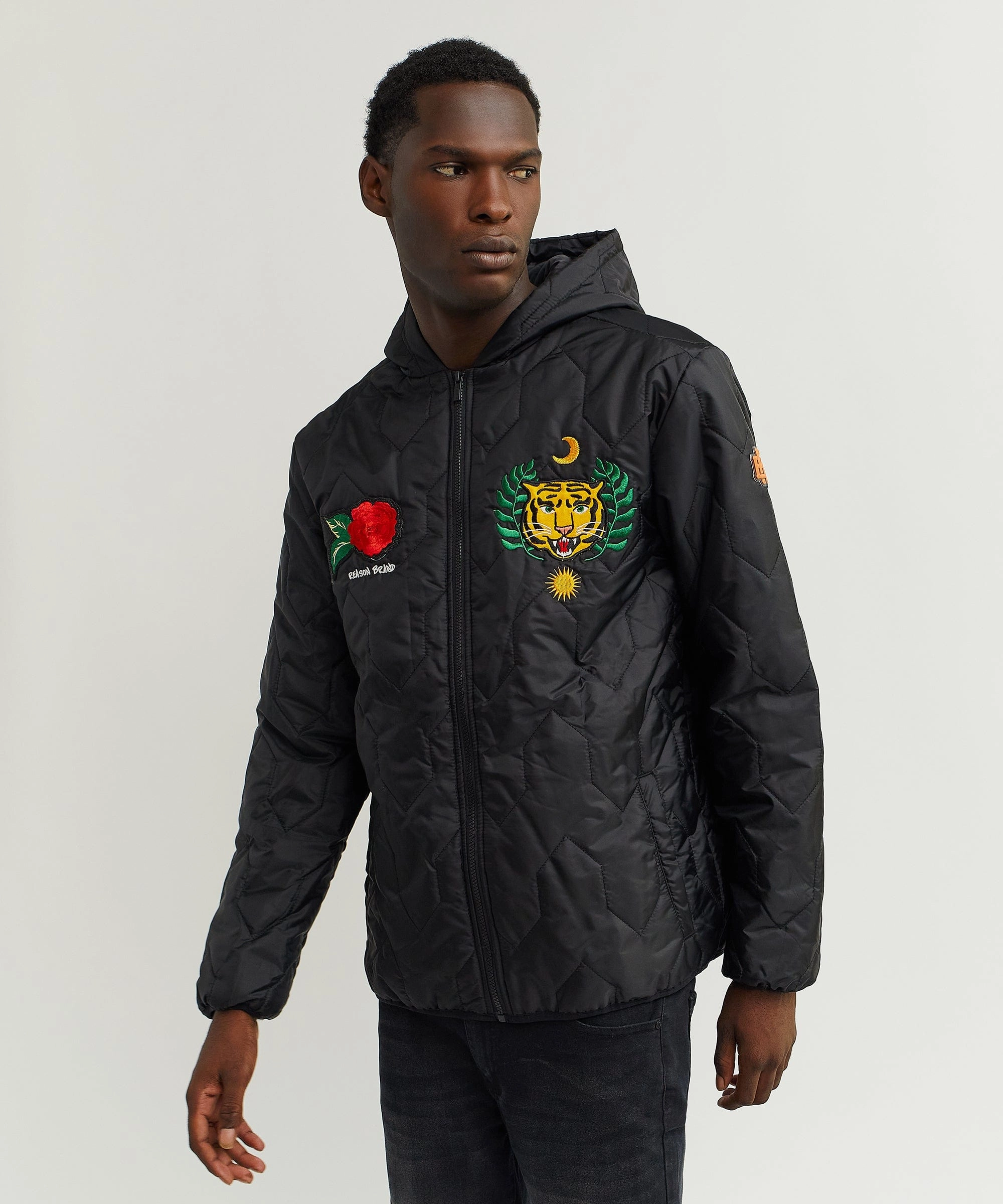 Quilted Hooded Jacket - Black Windproof Cuffs