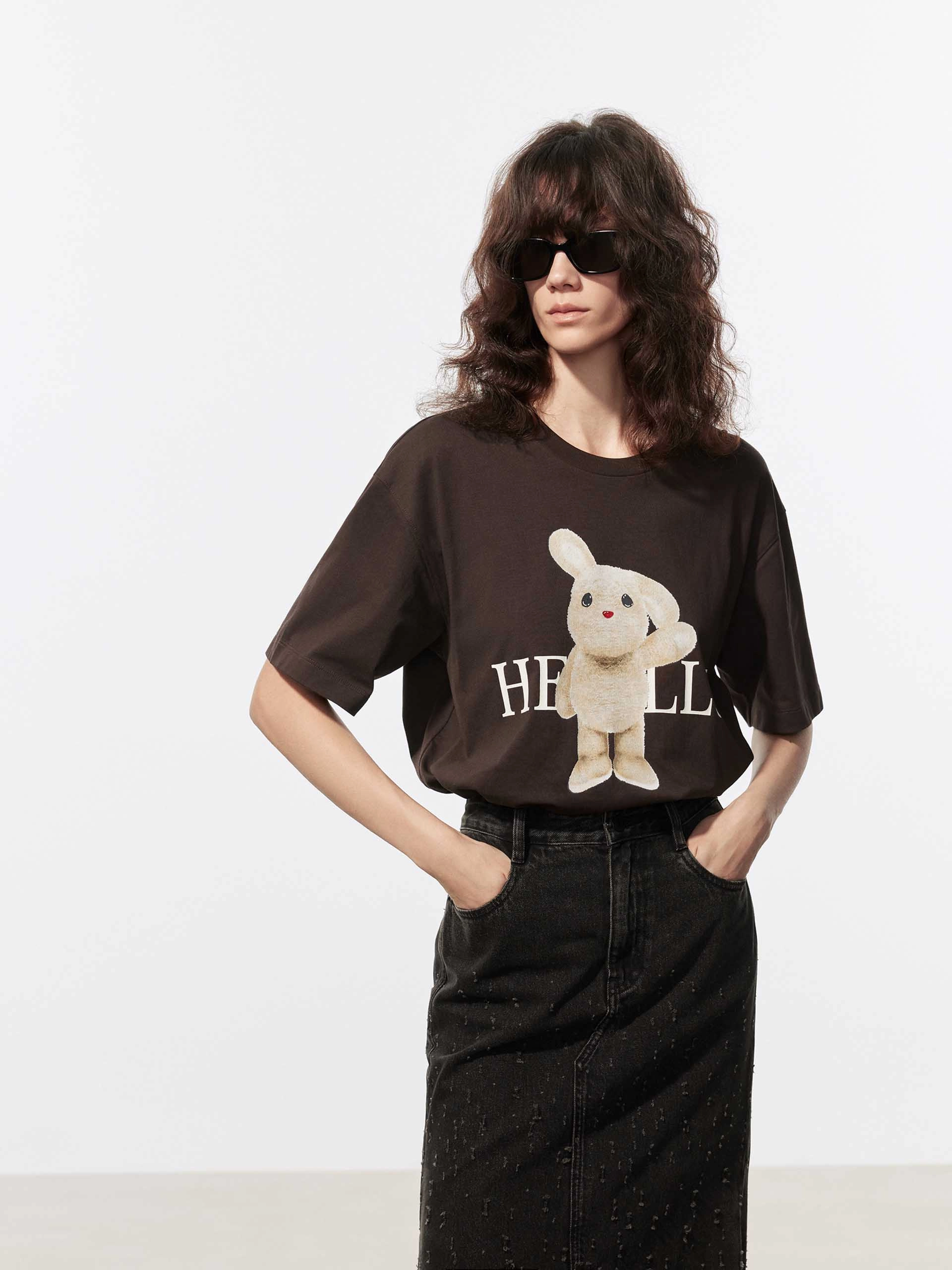Rabbit Pattern Cotton T-shirt Casual Style Wear Trendy Comfort Fit