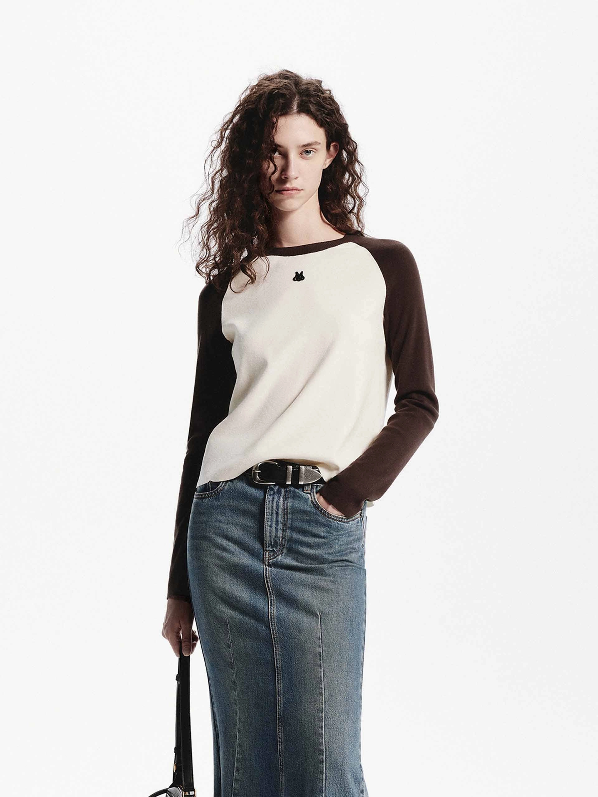 Odor Resistant Material Raglan Sleeve Knitted Top