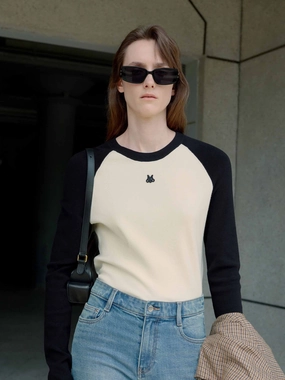 Raglan Sleeve Knitted Top MultiLayer Stitching Comfortable Cotton