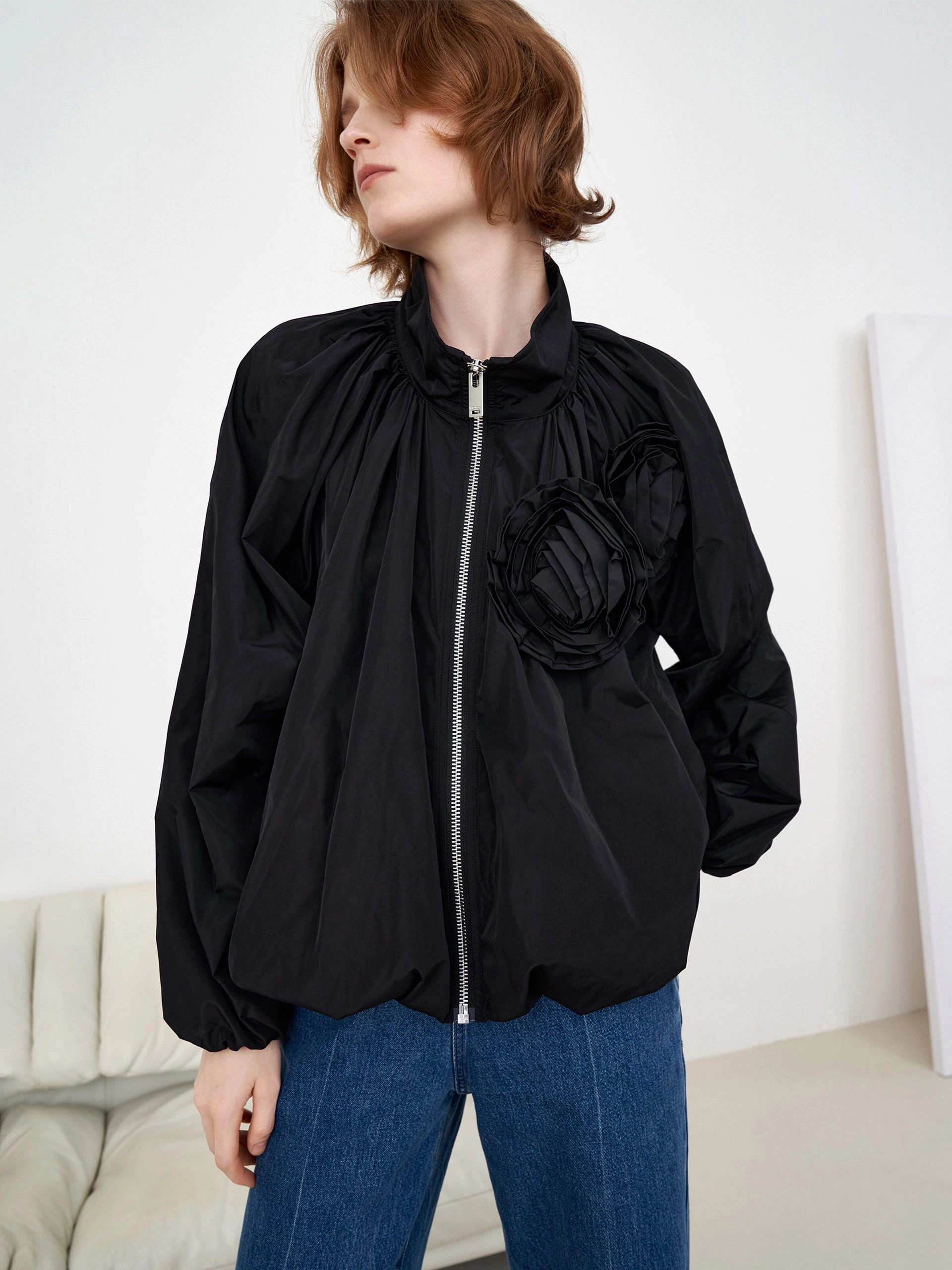 Rosebud Cropped Coat Elastic Edge Binding