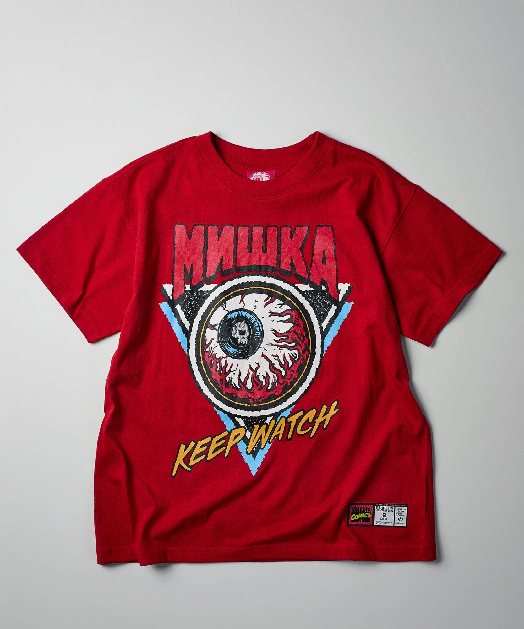 Multi Pocket Configuration Mishka Keep Watch Embroidered Short Sleeve Tee - Red