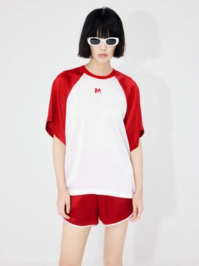 Raglan Sleeves Contrast T-shirt Layered Look MinimalistStitching