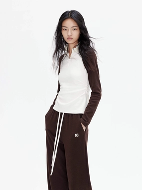 Raglan Sleeves Pleated Top Relaxed Crew Neck Opening