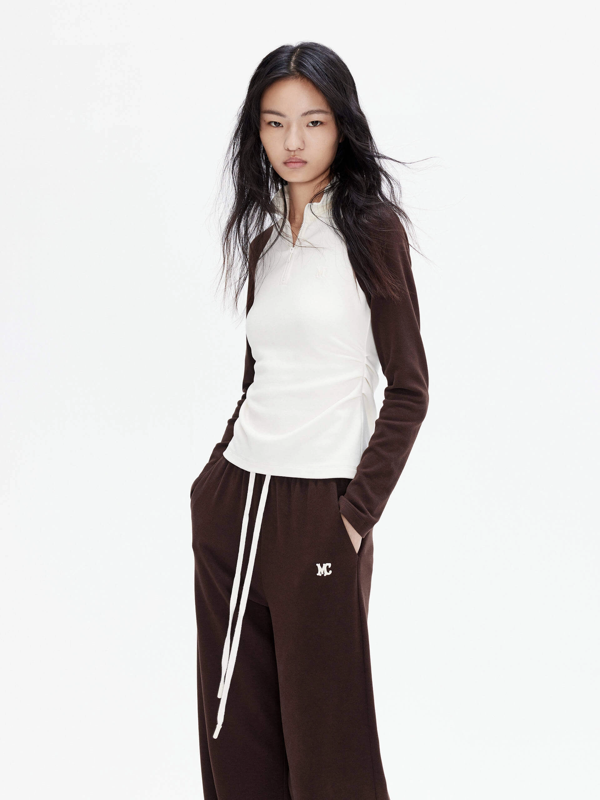 DoubleStitchedHem Cozy Sweater Raglan Sleeves Pleated Top
