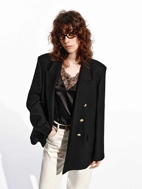 Metallic Button Wool Blazer Recycled Material Blend