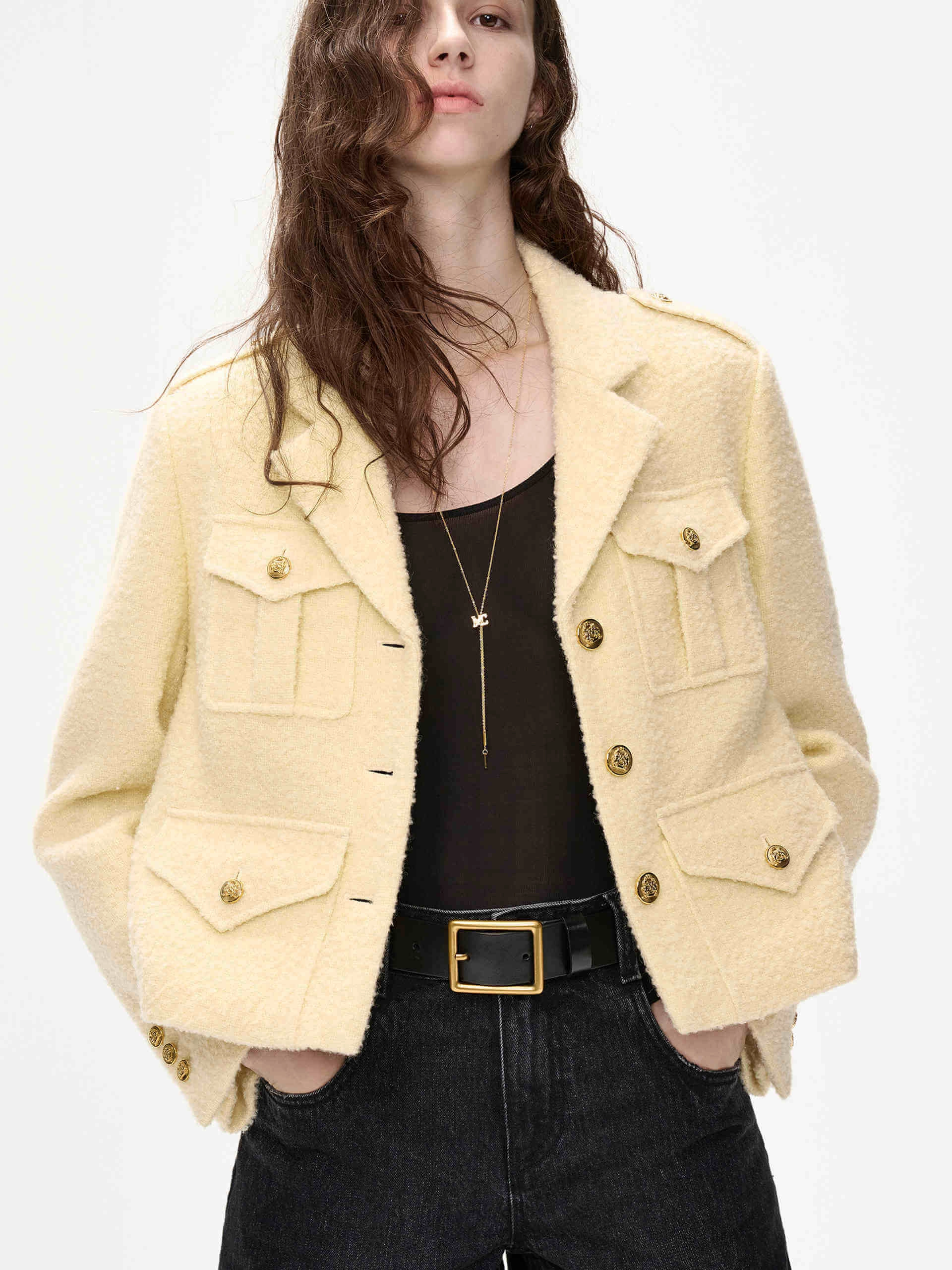 Boxy Fit Tweed Jacket NonRestrictiveCollar