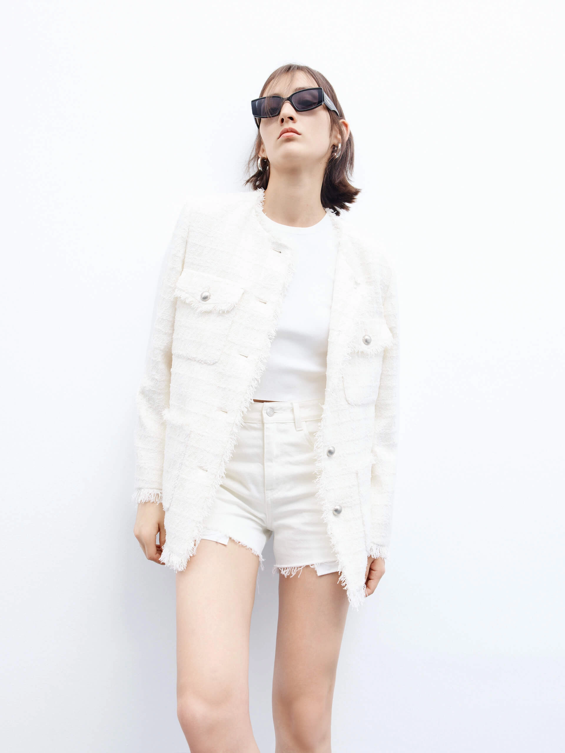 Raw Details Tweed Jacket Hypoallergenic Textile Down Filled