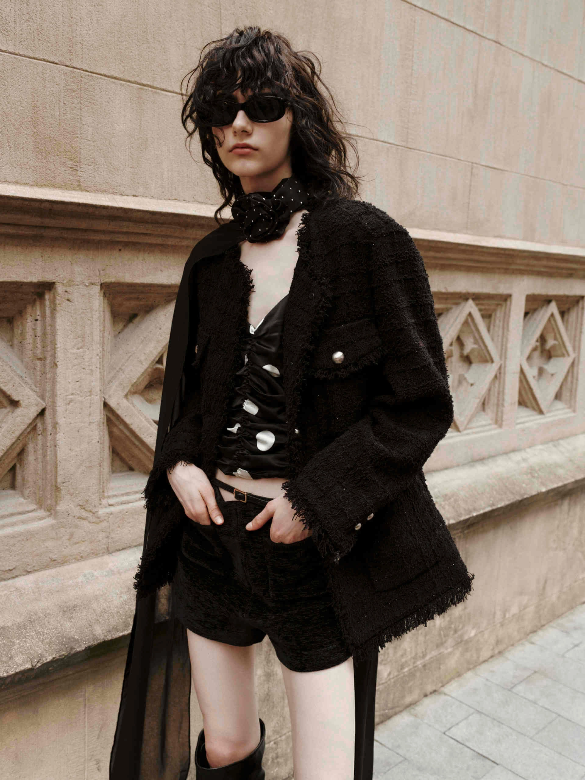 Friction Reducing Lining Raw Details Tweed Jacket
