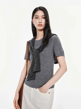 Summer Sweater Raw Hem Crewneck Top