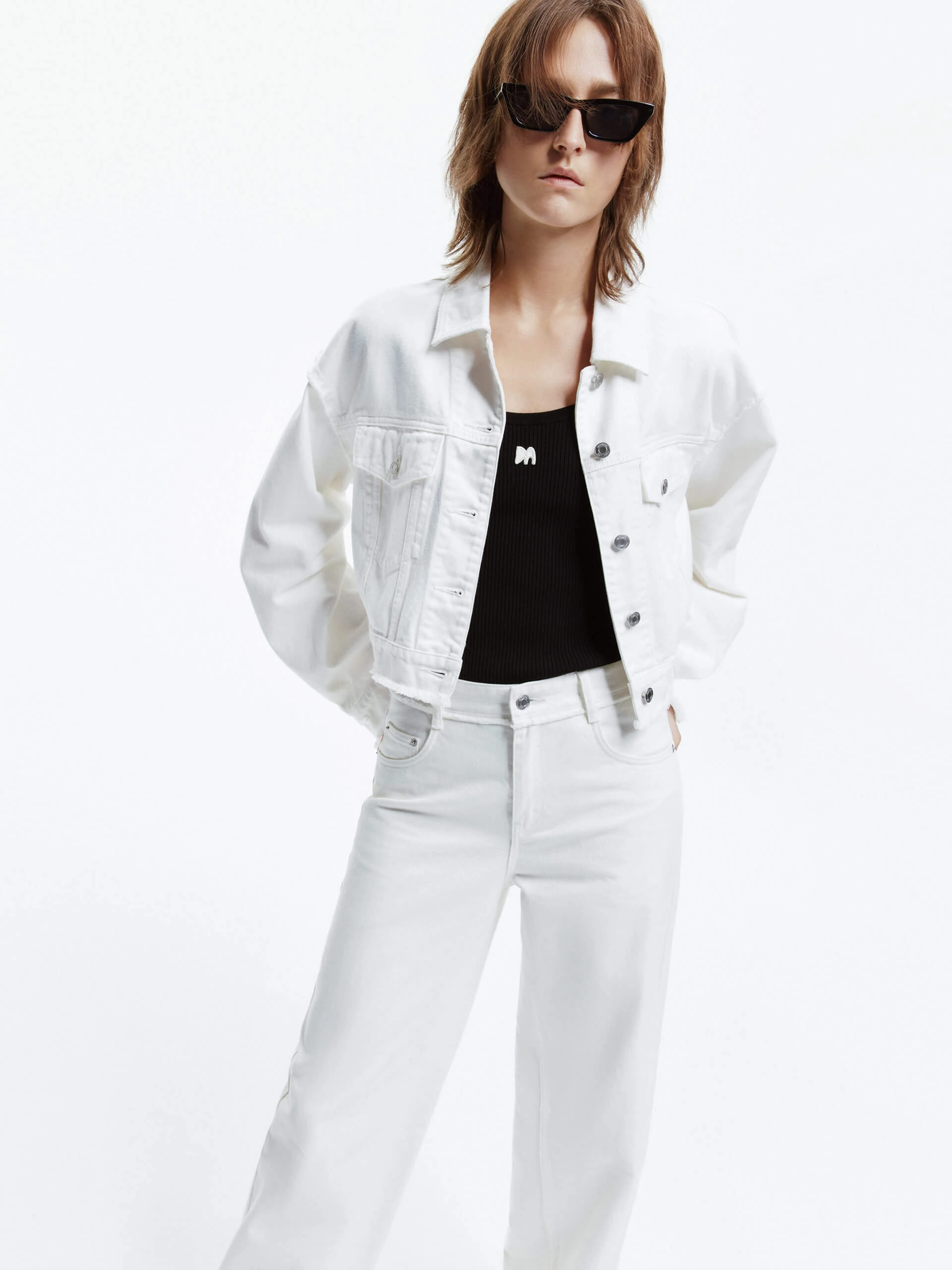 Raw Hem Cropped Jacket Minimalist Design Stretchy Top