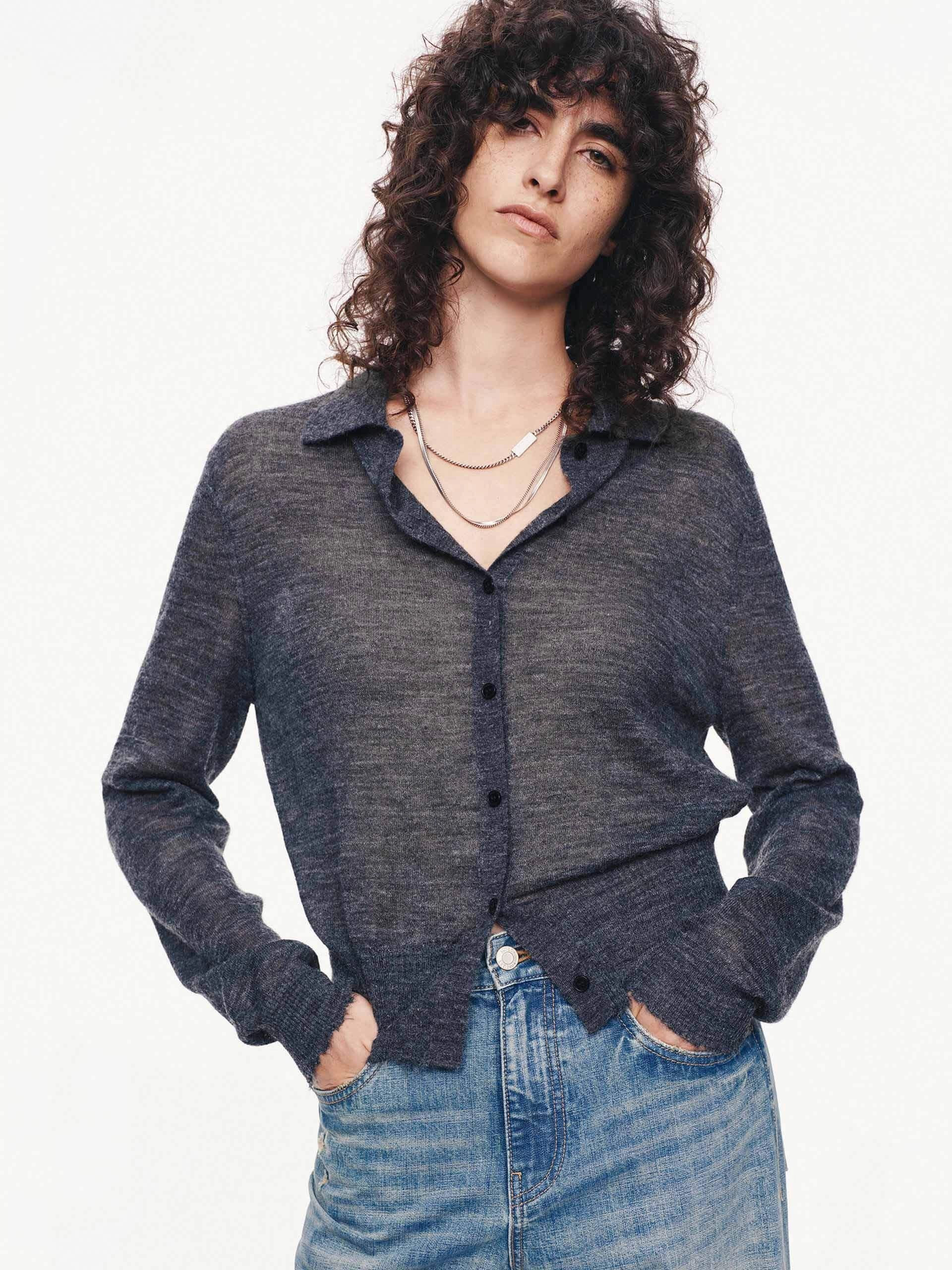Quick Access Slit Raw Hem Knitted Cardigan
