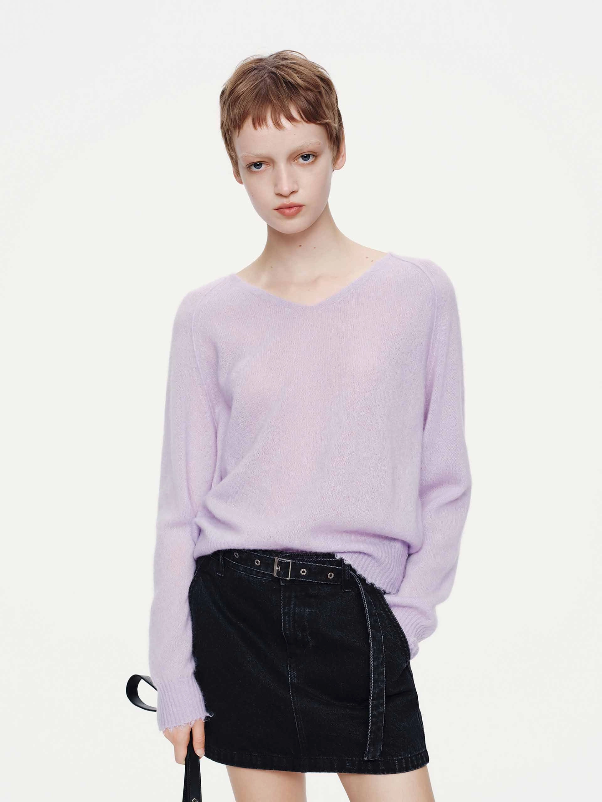 Lightweight pullover RecycledBlend Raw Hem V-neck Sweater