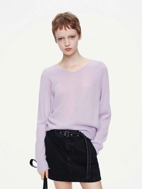 Raw Hem V-neck Sweater Wear Resistant Fabric UV Protection Enhanced