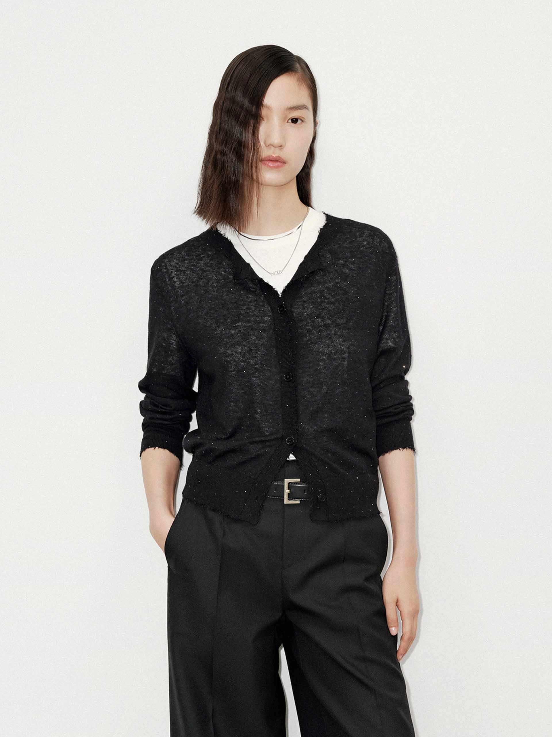 Raw Trim Knit Cardigan AllDay Comfort Tech Shape Retention Fabric