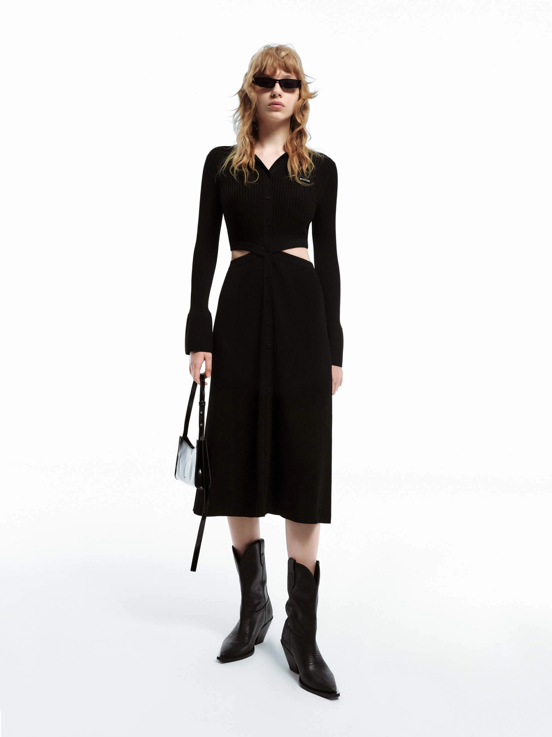 Garden Scene Cutout Waist Midi Dress