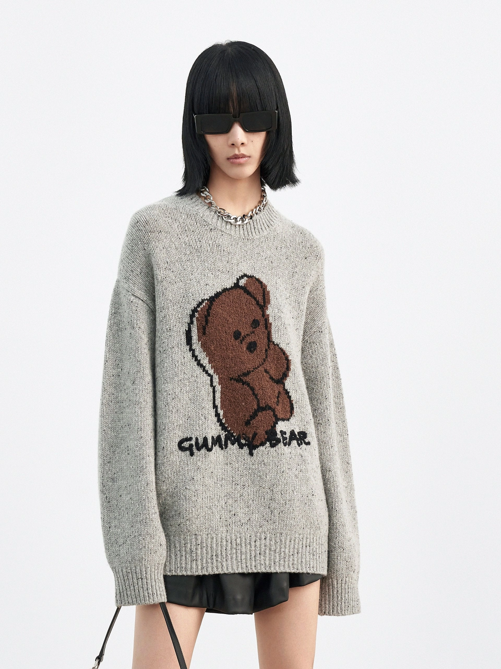 Oversized Wool-blend Cartoon Pullover LowMaintenanceFabric BrushedInnerSurface