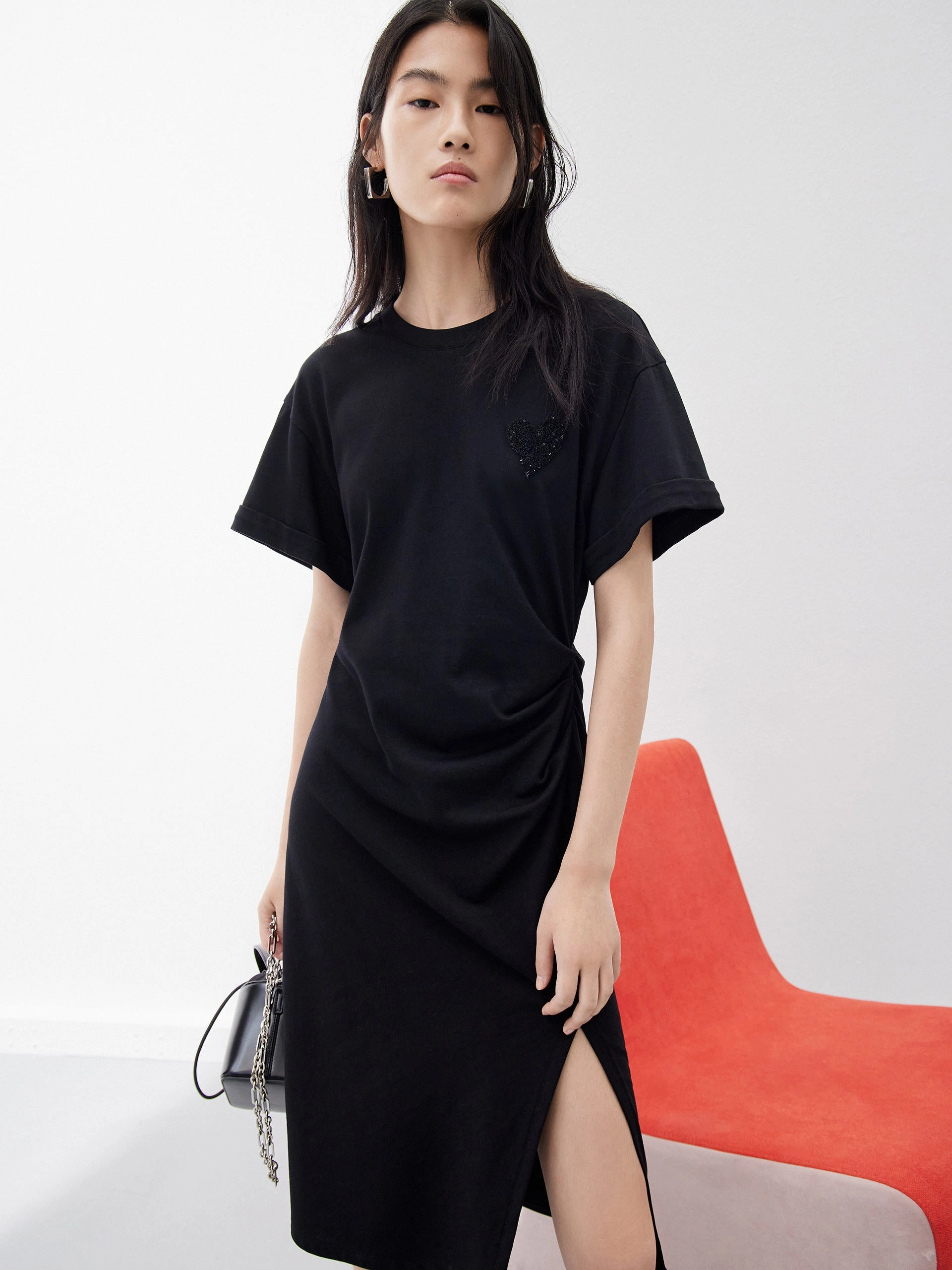 Petite-Size Pleated Sequin Details Dress