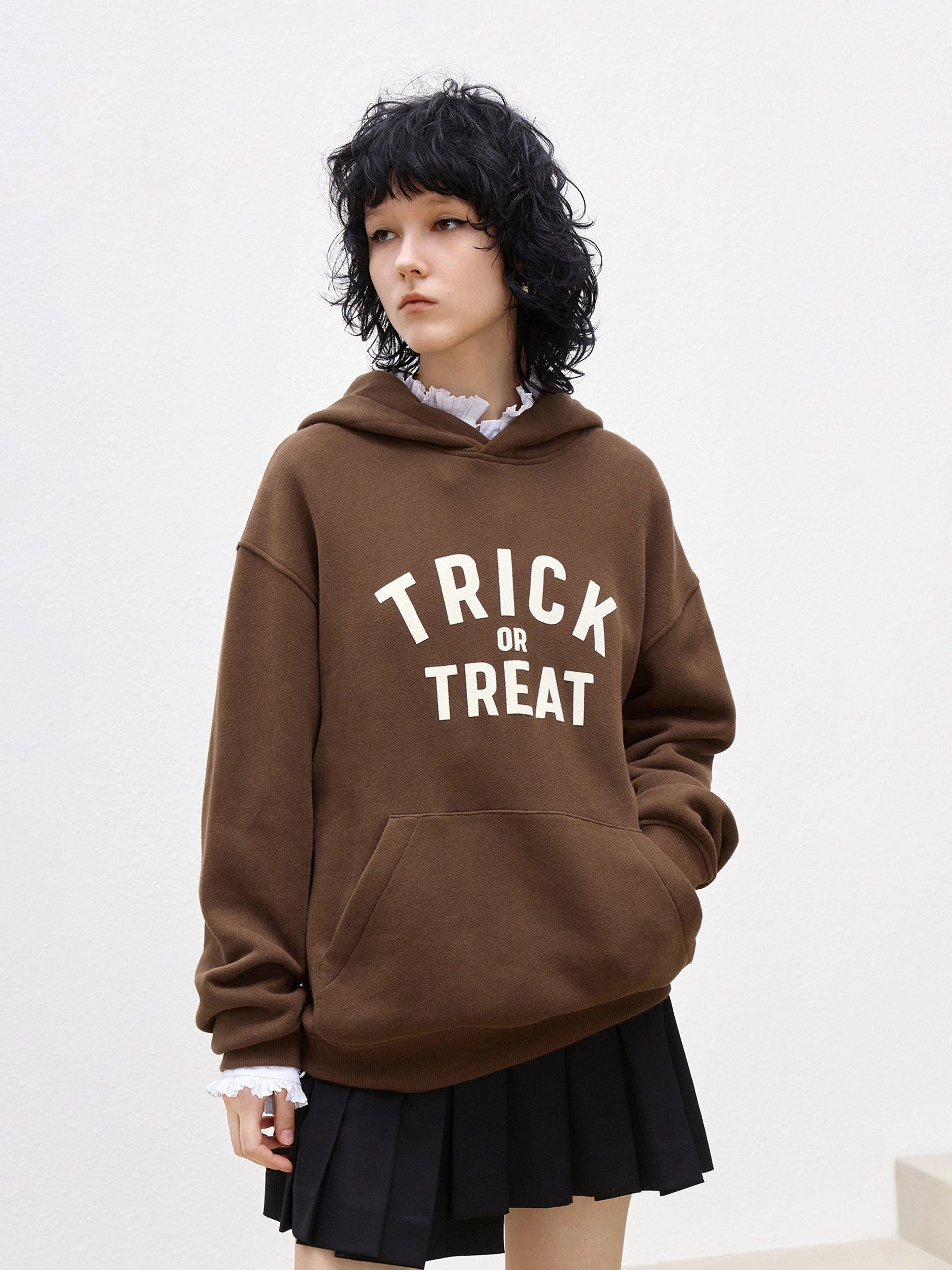 Letter Flocking Hooded Sweatshirt Layered Panel Design