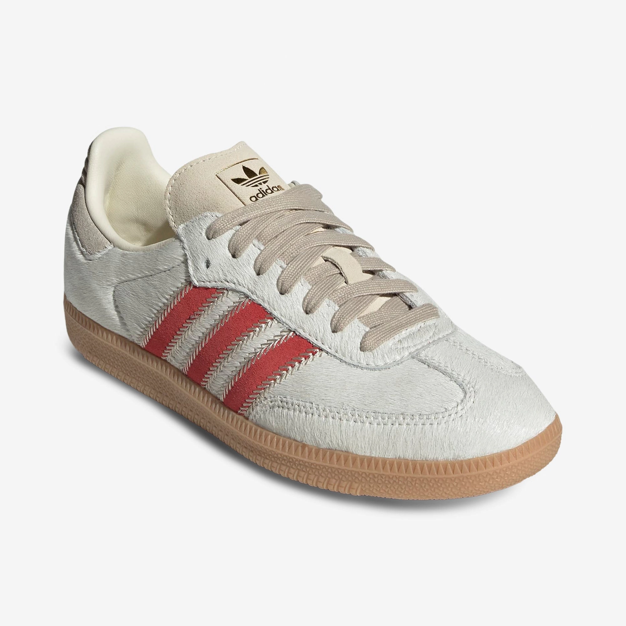 adidas Originals Women's Samba OG Wonder Beige / Cream White - Better Scarlet Rolling Gait Design Flexible Groove Design