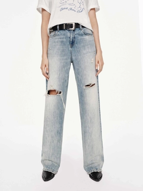 Ripped Detail Straight Jeans Smooth Road Trip