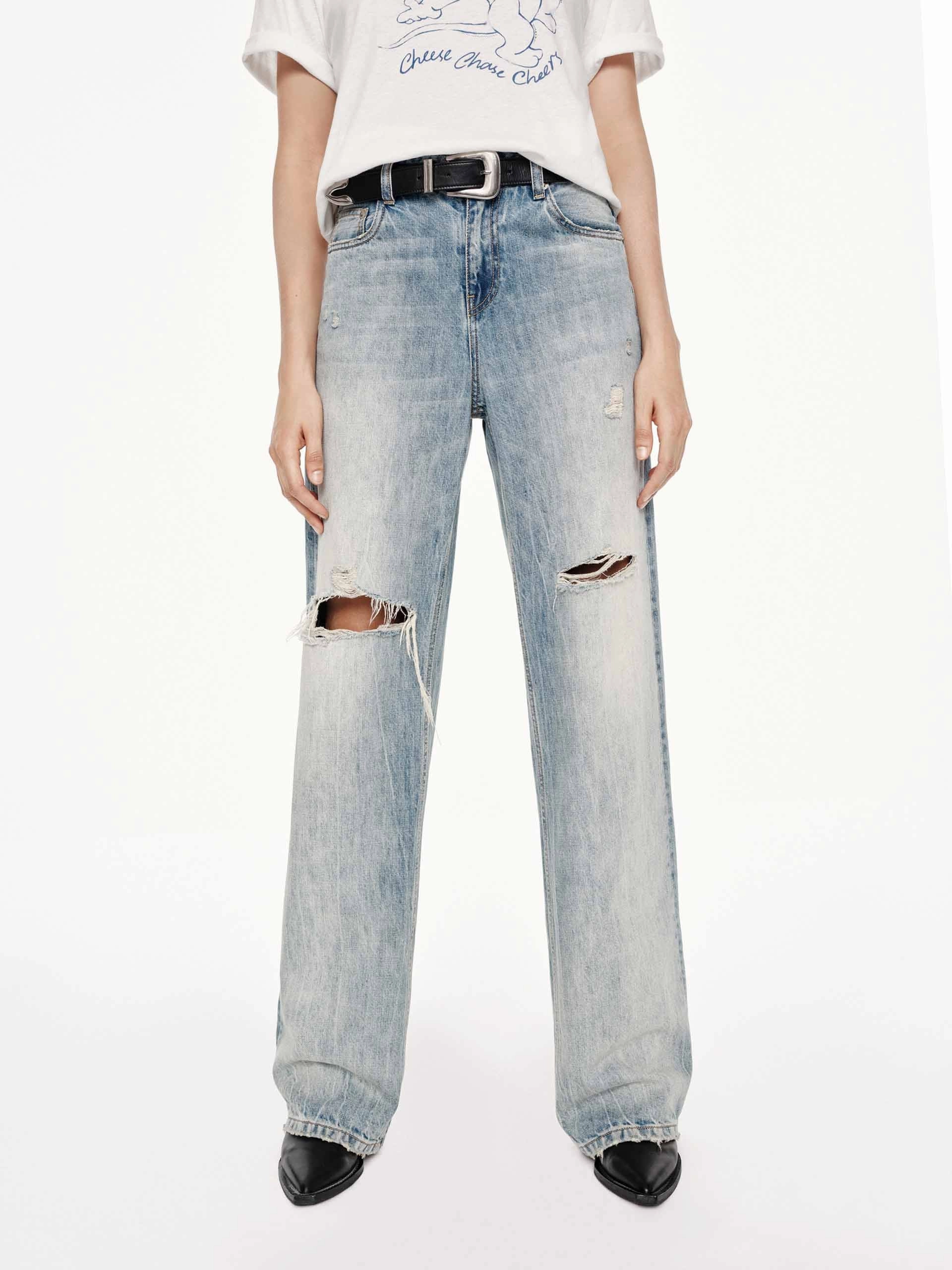 Ripped Detail Straight Jeans Smooth Road Trip