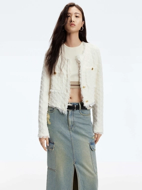 HeavyweightThermal NonIrritating Shaggy Textured Cropped Cardigan