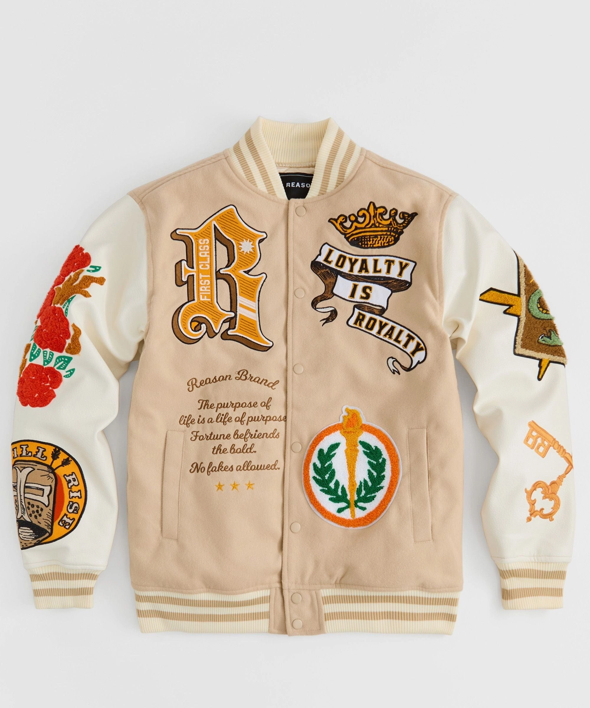All Day Fit Loyalty Embroidered Varsity Jacket PU - Khaki