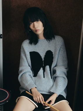 NonRestrictiveCut BiodegradableFabric Wool Blend Logo Crewneck Sweater
