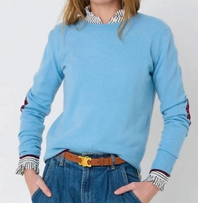 Patchwork Pullover Sweater In Mid Blue Quick Knit Perfect Knitwear