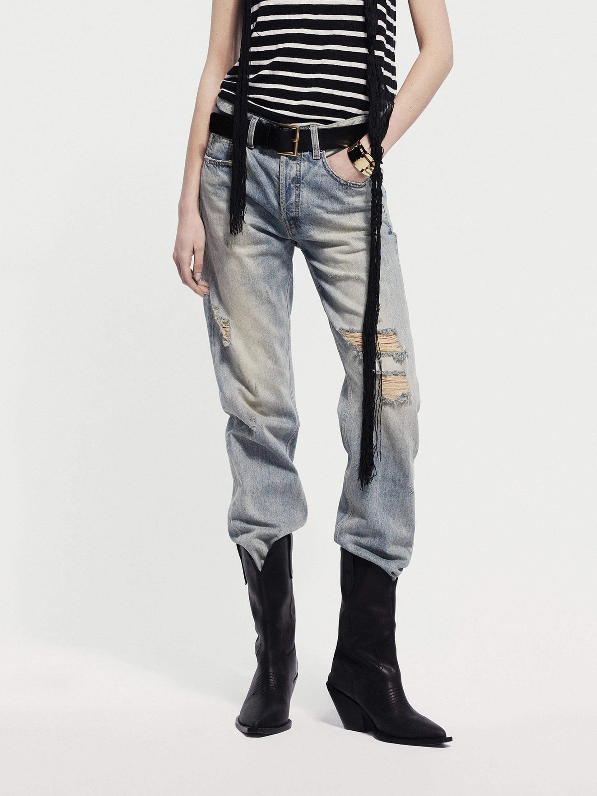 Minimalist Night Out Smooth Destroyed Straight Leg Jeans
