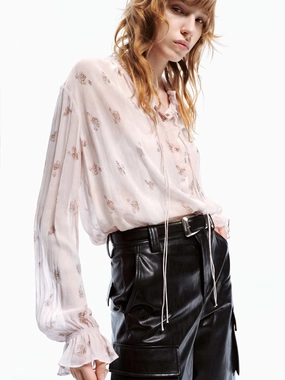 Ruffle Tie Detail Shirt Classic Crew Neck BlendMaterials