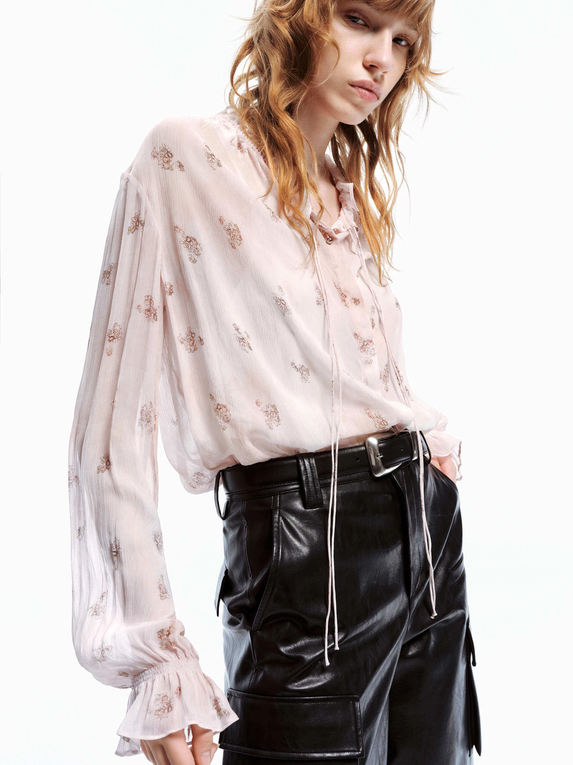 Ruffle Tie Detail Shirt Breathable back panel Versatile Layering Piece