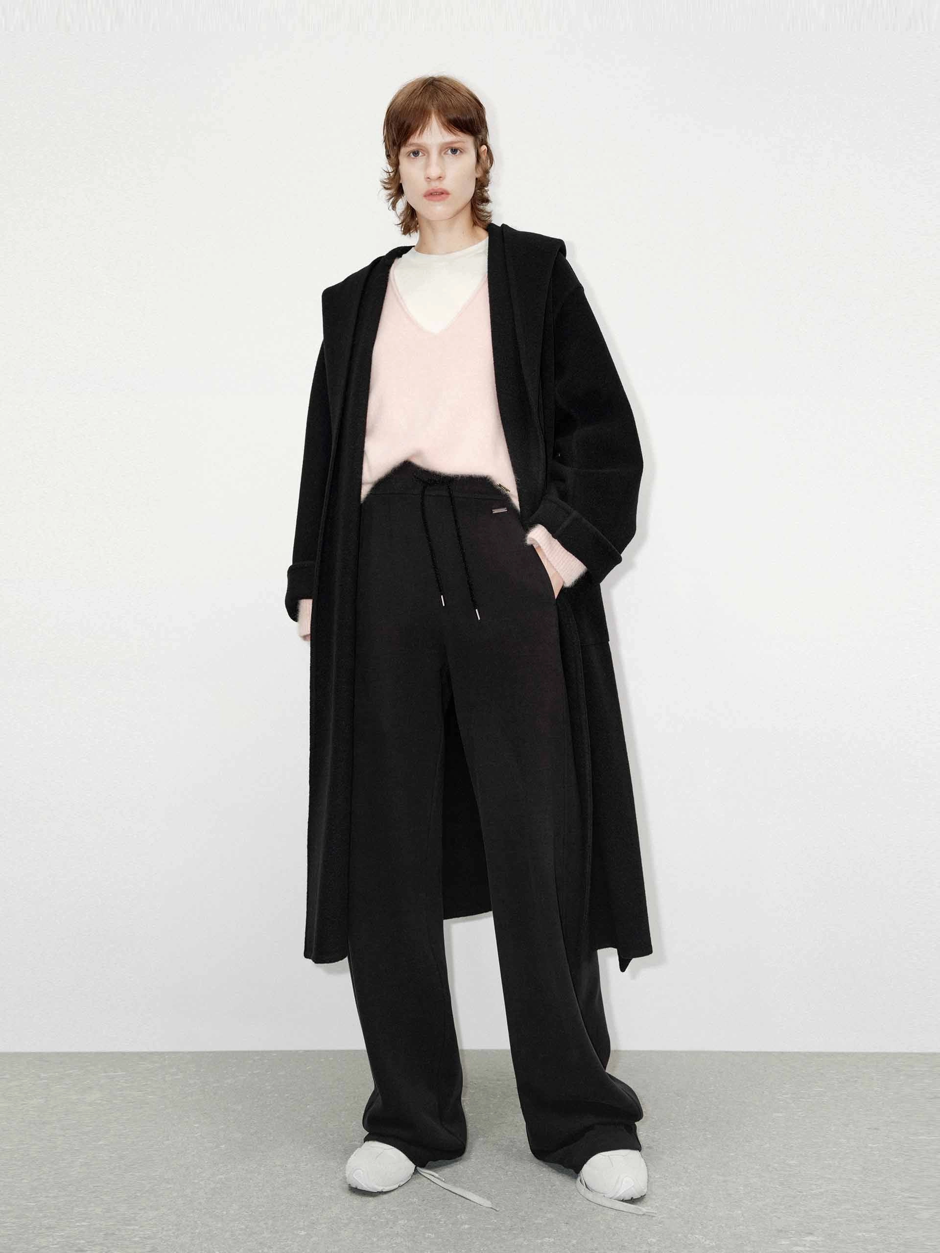 Organic Cotton Blend Include Belt Merino Wool Coat