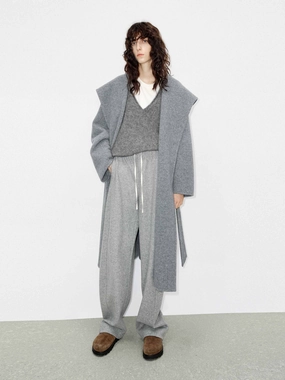 Snap Button Include Belt Merino Wool Coat