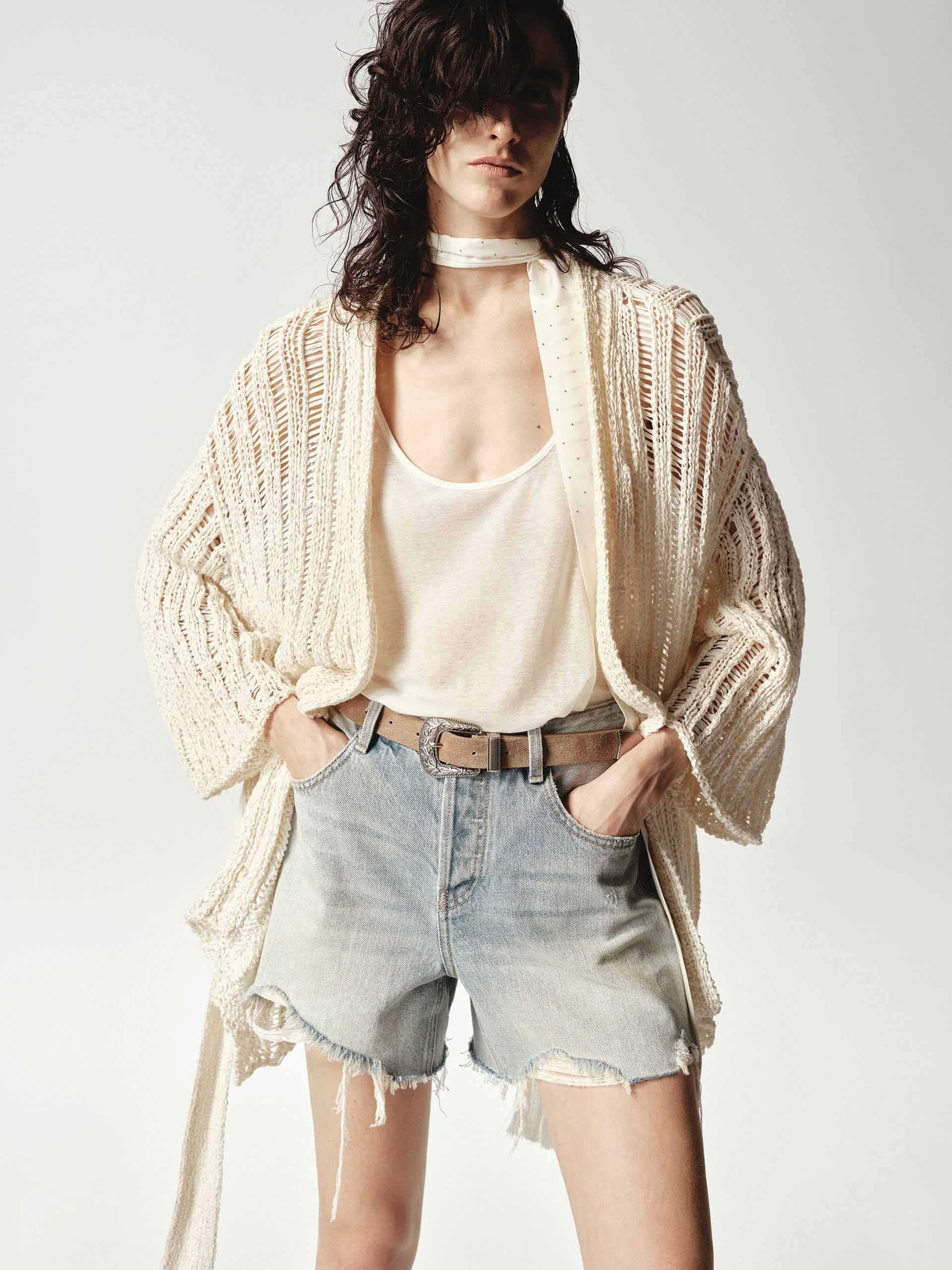 EcoCertified Glow In The Dark Accent Trim Relaxed Crochet Knit Cardigan