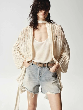 YarnDyedFabric ReflectiveTrim Relaxed Crochet Knit Cardigan