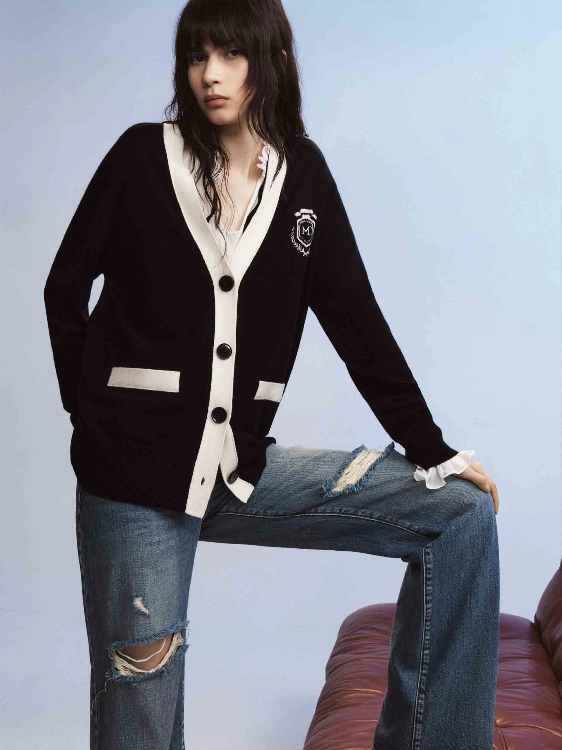 QuickDrying RibbedNeckline Relaxed Knitted Cardigan