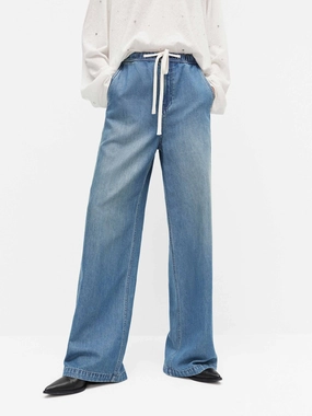 Drawstring Waist Straight Jeans Everyday Loose Natural Style